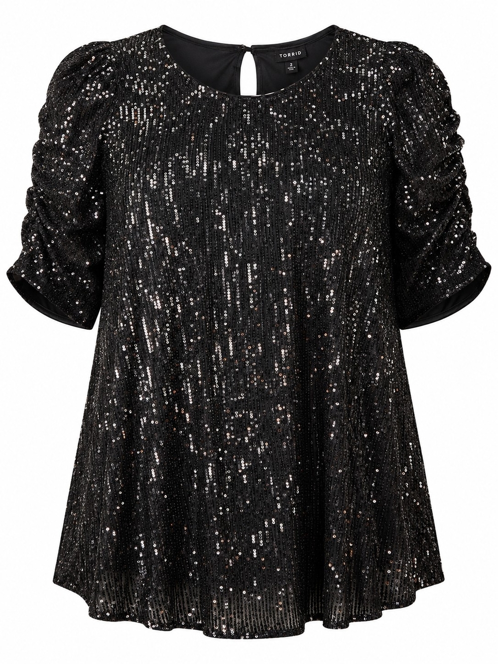 TORRID‎ | NWT Black Sequin Ruched Caterpillar Puff Sleeve Party Top Sparkle | 2X